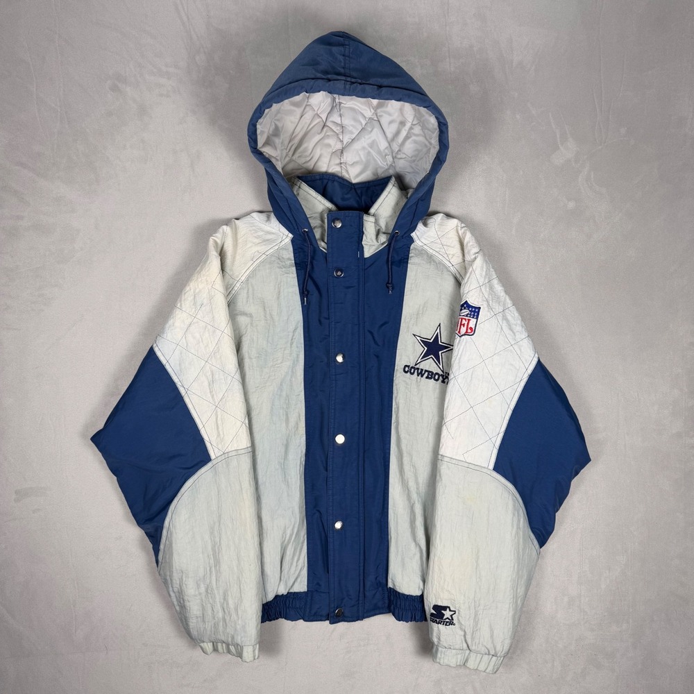 90s Mens Starter Dallas Cowboys NFL Quilted Puffer Jacket Small